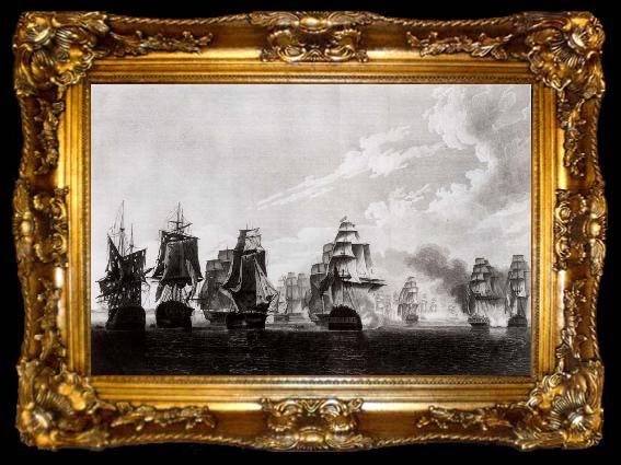 framed  Thomas Pakenham Admiral Warren-s ships pounding the Brest fleet of Genceral Hardy after intercepting it off Lough Swilly, ta009-2